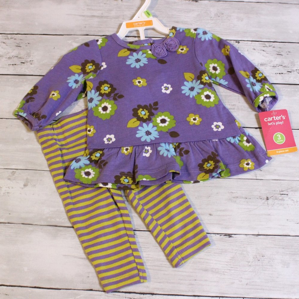 Carter's Baby Girl Top Legging Pants Set Size 3 Months Purple Floral